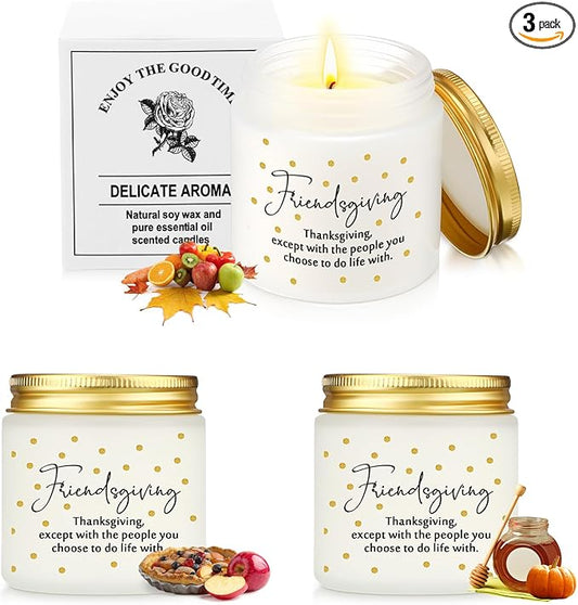 3 Pcs Thanksgiving Gifts Fall Scented Candles Set 3.5 Oz Soy Wax Pumpkin Scented Glass Jar Candle Friendsgiving Gift for Friends Coworker Women Men Autumn Birthday (Classic)