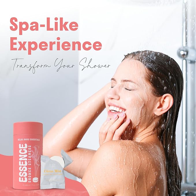Relax Away Essence Shower Steamers 6 Pack - Essential Oil Aromatherapy - Tranquil, Citrus Mist, Breathe Ease, Teak Grove, Soft Slumber, Zest - Rejuvenate & Relax - Earth-Friendly Packaging