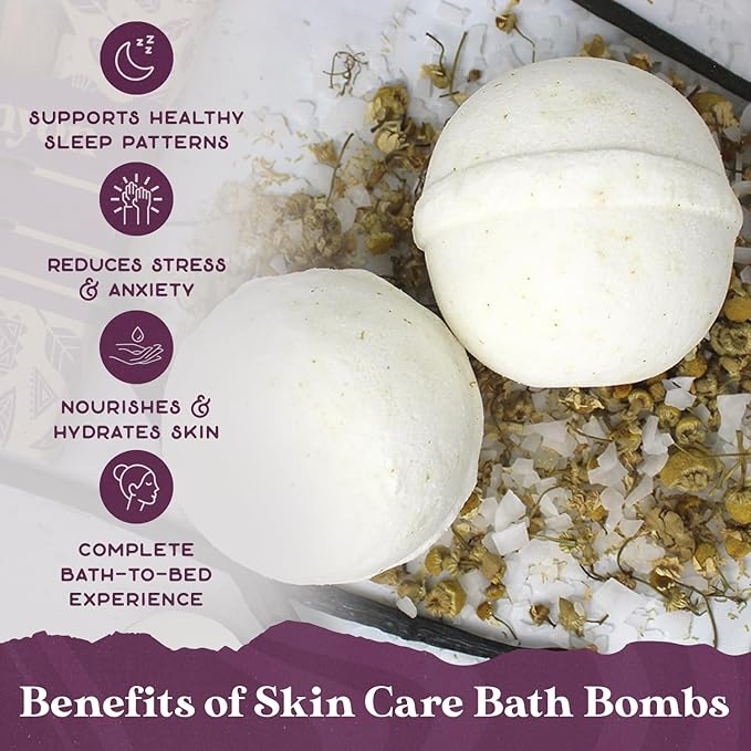 Purple Canyon Bath to Bed Natural Bath Bombs | Relaxing Sleep Support with Magnesium | Chamomile and Vanilla Scented Handmade Bath Bombs Set