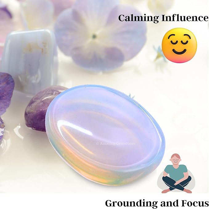 Amazing Gemstone Opalite Worry Stone Crystals and Healing Stones - Worry Stones for Stress Relief Gifts - Piedra Crystal Fidget for Meditation,Relaxation - Unique Stocking Stuffers and Birthday Gifts