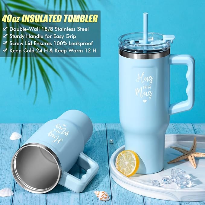 Birthday Gifts for Women Self Care Gifts Get Well Soon Gifts, Ocean Relaxing Spa Gifts Basket Care Package w/ Flannel Blanket 40 OZ Tumbler, Christmas Gifts for Mom Wife Grandma Friends Sisters Her