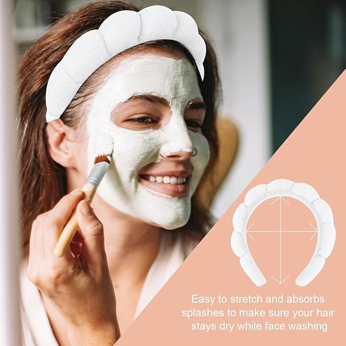 3 Pack Spa Headbands for Washing Face, Skincare & Makeup, Terry Cloth Headbands with Puffy Cloud Design, One Size Fits Most, Comfortable & Durable