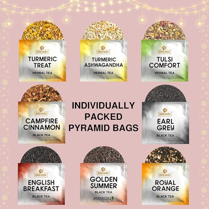 BREWIX, Tea Advent Calendar 2025 | 24 Pyramid Tea Bags - Luxury Gift Box | Selection of 24 Delightful Black/Green Teas and Infusions | Christmas Gift Idea for Men and Women