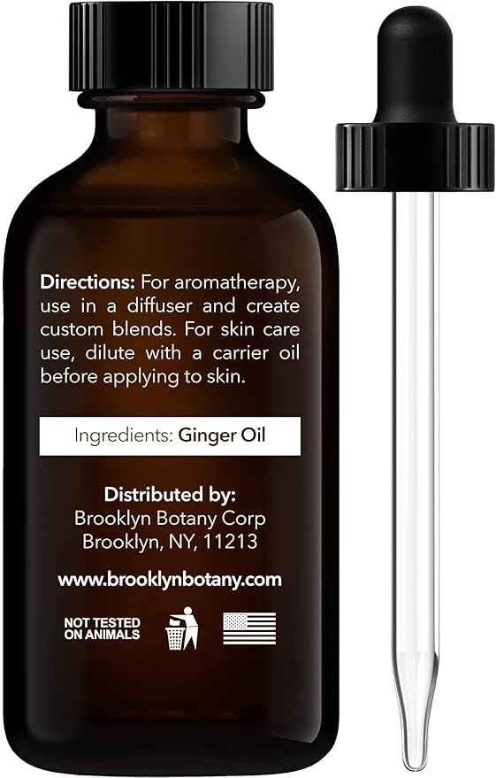 Brooklyn Botany Ginger Essential Oil - 100% Pure and Natural - Premium Grade Oil with Dropper - for Aromatherapy and Diffuser - 1 Fl Oz