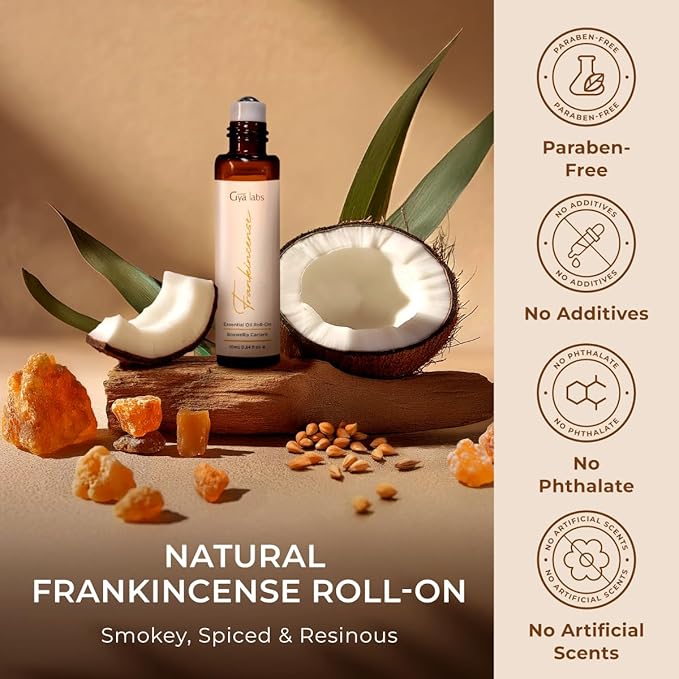 Gya Labs Frankincense Essential Oil Roll On - 0.34 Fl Oz - Travel Size Roller for Camping, Skin, Aromatherapy Relief, Convenience