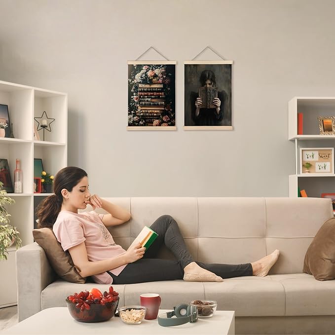 Exqcom Vintage Dark Floral Book Wall Decor Set of 2, Dark Academia Wall Art Poster, Book Club Decorations, Bookish Reading Moody Posters for Reading Room Corner Library Classroom, 12x16 Inches