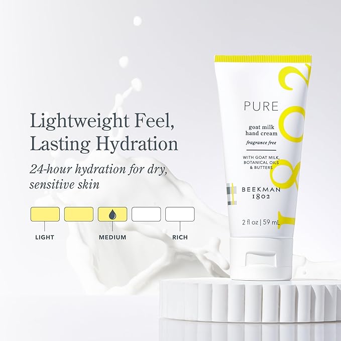 Beekman 1802 Goat Milk Hand Cream - Fragrance Free Hand Lotion For Deeply Hydrating All Skin Types - Lightweight, Non-Greasy & Sensitive Skin Safe - 2 oz - Packaging May Vary