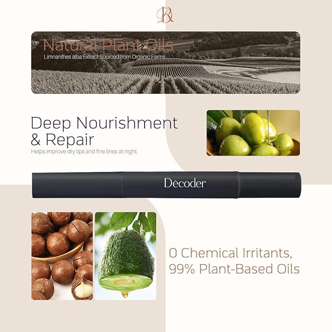 Decoder Night Multi-Effect Lip Oil - 5% Panthenol, Jojoba Oil, Squalane, Shea Butter, and Vitamin E for an Intensive Nourishing Treatment, Achieve Youthful, Plump Lips with Every Application,0.05Oz(1)