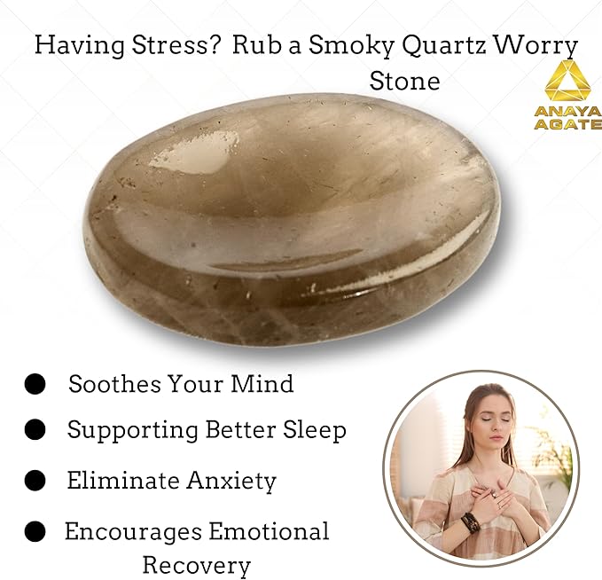 Smoky Quartz Worry Stones – Crystal Thumb Worry Stone for Anguish, Stress – Relaxing and Soothing Balance Stones for Meditation, Stress Relief – Healing Stones and Crystals for Men and Women