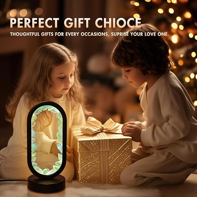 Crystal Night Light,3 Colors Ambient Lighting USB Dimming Healing Crystal Table Lamp,Natural Energy Crystal Decor for Bedroom Home Dating Gift (Green, Ellipse)