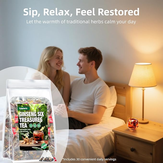 Kidney Tea Formula Ginseng Six Treasure Tea, Traditional Chinese Herbal, Natural Kidney Cleanse tea for Women & Men, 6 Precious Ingredients Formula (1Pack/30Bags)