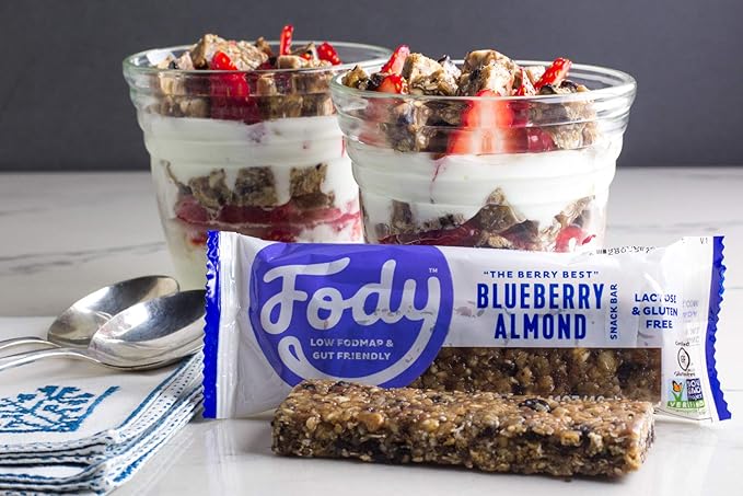 Fody Foods Snack Bars, Blueberry Almond, 1.41 Oz (Pack of 12), 3g Protein, Low FODMAP, Gut & IBS Friendly, Vegan, Lactose Free, Non-GMO, Gluten Free