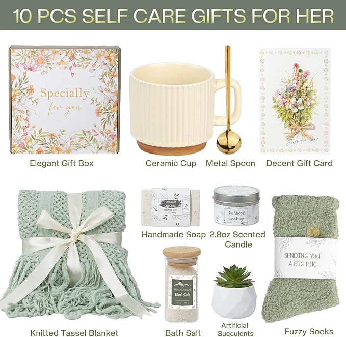 Get Well Soon Gift Baskets for Women, Inspirational Self Care Gifts for Women, Relaxation Chemo Care Package Thinking of You Gifts for Woman, Encouragement Surgery Recovery Miscarriage Gift