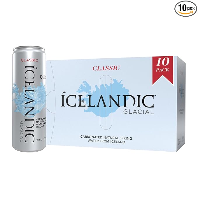 Icelandic Glacial Sparkling Water, Unflavored, 330 ml / 11.1 Fl Oz Cans (Pack of 10)
