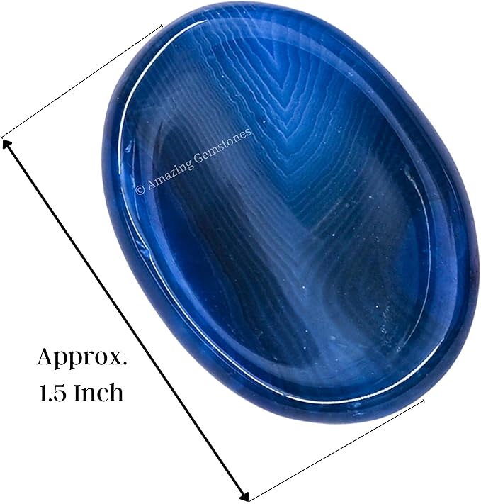 Amazing Gemstone Alma Blue Agate Worry Stone, Healing Crystals - Piedra Crystal Fidget for Gift, Meditation, Calming, Relaxation, Stress Relief