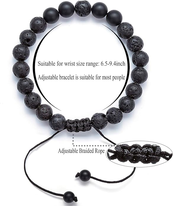Hamoery Men Women 8mm Lava Rock Aromatherapy Anxiety Essential Oil Diffuser Bracelet Braided Rope Natural Stone Yoga Gifts Beads Bracelet Bangle-21017