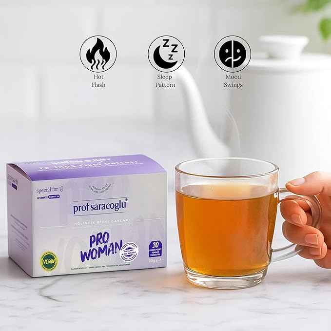Prof Saracoglu 1 Box Pro-Woman Herbal Tea – Caffeine-Free Herbal Blend with Chamomile and Yarrow, Made for Women’s Daily Routine, 20 Organic Tea Bags in Resealable Box