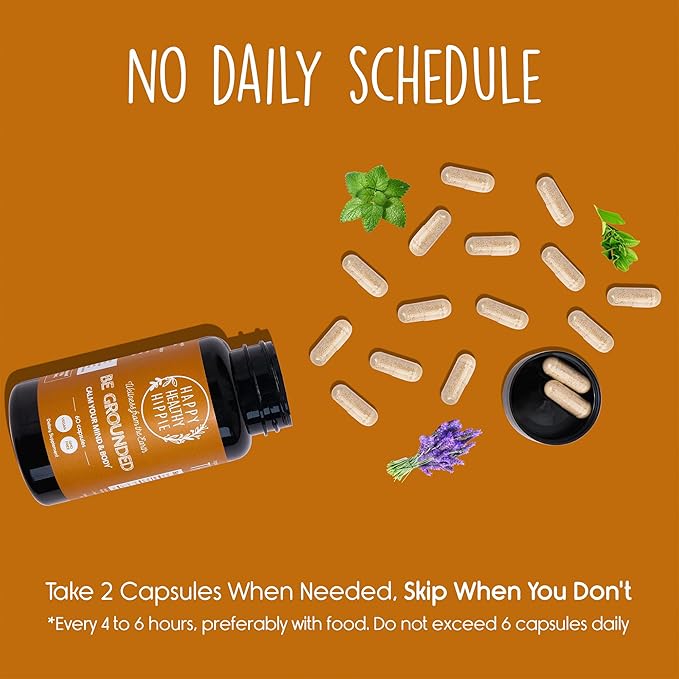Happy Healthy Hippie Be Grounded Stress Relief Supplement – Lavender Pills | Promotes Calmness & Relaxation | Quick Acting | Magnesium Glycinate 100mg, L Theanine, Lemon Balm Leaf, | Herbal, 60 Ct