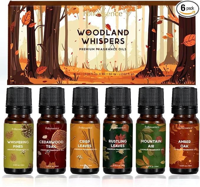 Folkulture Essential Oils for Home | Set of 6 (0.34 fl oz x 6) Fall Essential Oil or Diffuser Oils for Relaxation | Cedarwood Essential Oil or Fall Scents | Amber Oak Fall Essentials for Women