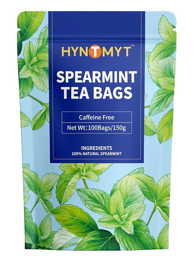 HYNTMYT Spearmint Tea Bags, Natural Spearmint Leaves, Crisp & Clean Flavor, Caffeine Free, 100 Count