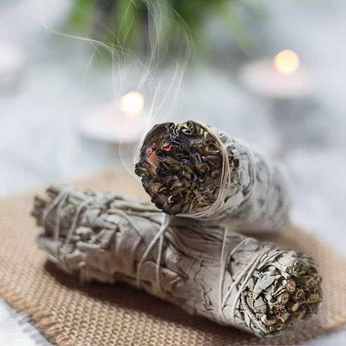 California White Sage Smudge Sticks - Sage Bundles for Smudging, Energy Clearing, Meditation, Purification, Negative Energy Removal, Spiritual Healing, Desert Sage. Salvia Blanca Limpiar (5)