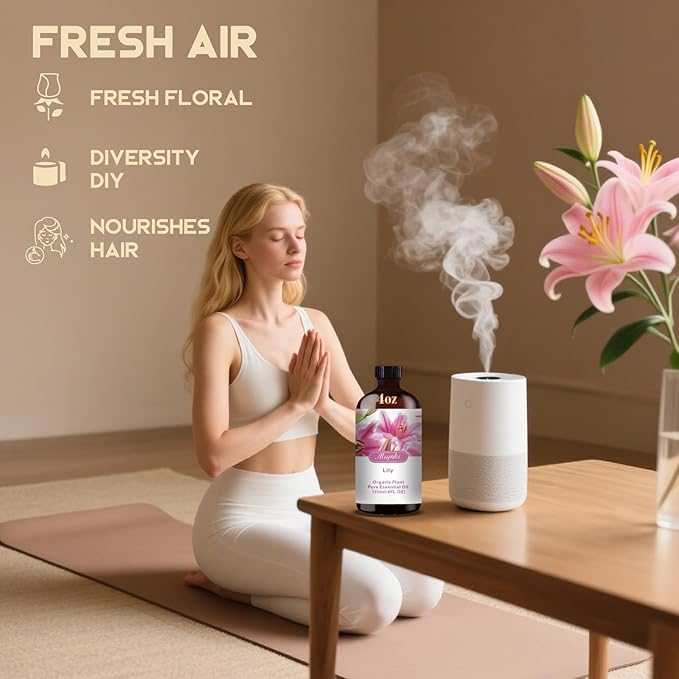 Lily Fragrance Oil-Lily Essential Oil 4.33oz (130ml)-100% Pure Natural Scent for Diffusers, Candles, Soap Making & Aromatherapy-Relaxing Home & Gift Essential Oil for Bath, Massage