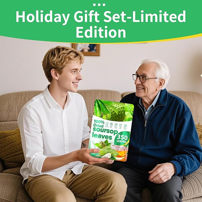 350+ Soursop Graviola Dried Leaves for Tea - 100% Natural Whole Dried Soursop Leaves, 5oz (141 g), No Additives or Preservatives, Herbal Tea, Caffeine Free, Sugar/Soy/Gluten Free