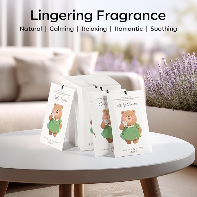 12 Packs Baby Powder Scent Sachets Room Air Freshener for Closet Drawer Clothes Storage Small Space Odor Eliminator