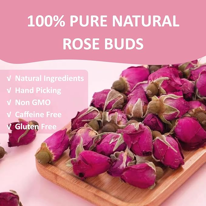 Ovikaso Tea, Dried Rose Buds, 4 oz (300+ Cups), 100% Natural, Direct From Source, Food grade, Non-GMO, No Caffeine, Use in Tea, Baking, Crafts, Cocktail, Wedding, Herbal Tea