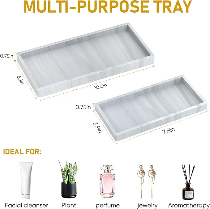 Bathroom Counter Tray,EG-SIPRO High-Grade Thickened Silicone Bathroom Vanity Tray,Shatterproof Durable Rectangle Bathroom Tray Soap Dispenser Tray for Bathroom Countertop,Small+Large (EGTRAY)