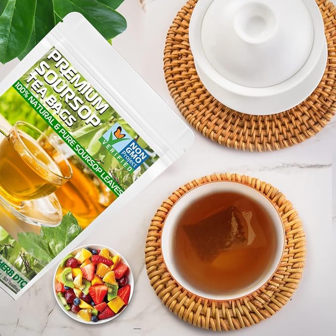 HERB DTQ - Organic Soursop Leaf Tea Bags - USDA Certified, 100% ORGANIC and Pure from Soursop Leaves, Non-GMO, Sugar/Caffeine/Gluten Free, Eco-Conscious Corn Fiber Tea Bags. Organic Graviola Tea - Hojas De Guanabana Tea (50 teabag)