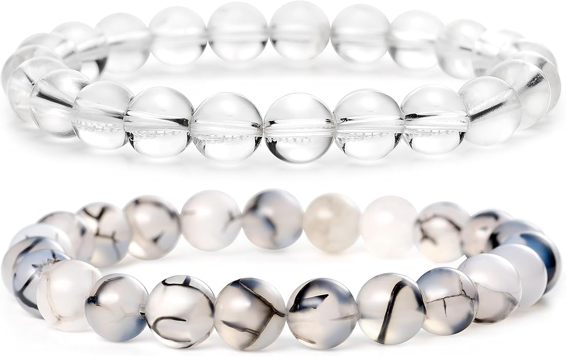 Bivei Natural Gemstone Semi Precious Healing Crystals Handmade Stretchy Round Beads Bracelet, Enhance Positive Energy