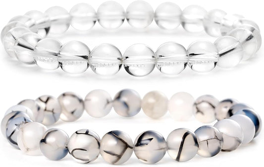 Bivei Natural Gemstone Semi Precious Healing Crystals Handmade Stretchy Round Beads Bracelet, Enhance Positive Energy