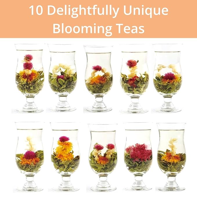 Blooming Tea Gift Set, 10 Unique Varieties Flowering Tea Balls, VitalForest Individual Packing Handmade Blooming Green Tea with Flowers for Anniversary, Valentine, Birthday