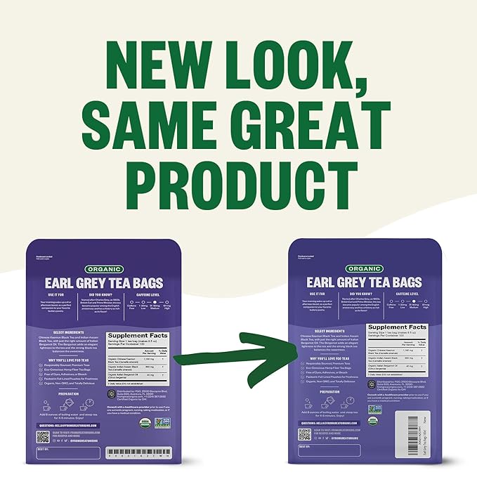 FGO Organic Earl Grey Black Tea, 100 Count, Eco-Conscious Tea Bags, Resealable Bag, Packaging May Vary (Pack of 1)