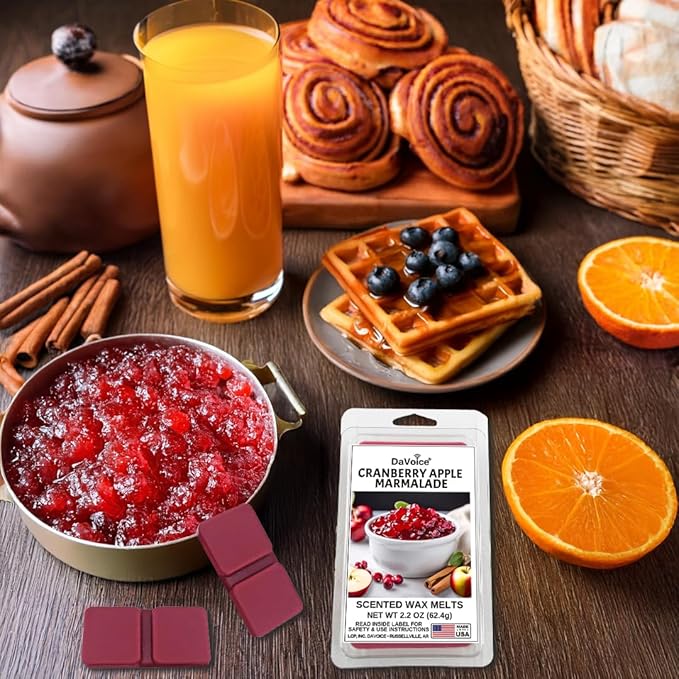 DaVoice Apple Cinnamon Cranberry Wax Melts – USA Made Fall Soy Wax Cubes, Strong Scented Food Bakery Melts for Warmers (2.2 oz)