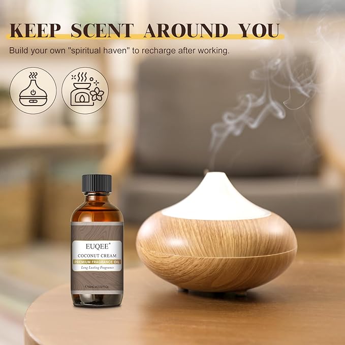 EUQEE 2.02 Fl OZ Coconut Cream Fragrance Oils, Premium Fragrance Essential Oils with Glass Dropper for Diffusers, Soap Candle Making(60ml)