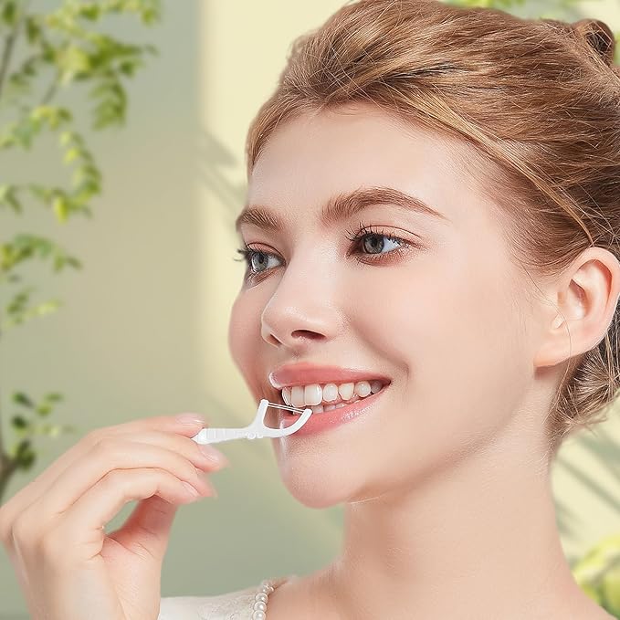 Holy Rose Portable Dental Floss Picks Dispenser 3 Case, Dual-Line Flossers – Travel Teeth Cleaning Holder - Mint Flavor Flossing Toothpicks Effective Oral Care Tool (White)