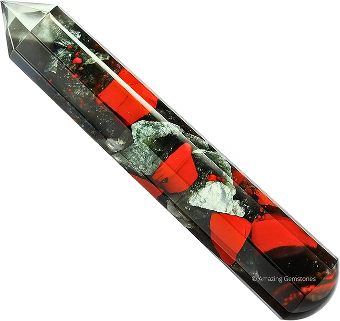 Amazing Gemstone African Bloodstone Crystal Wand Massage Stick - Pelvic Wand Gua Sha for Adults - Crystals and Healing Stones Massage Wands for Adults Gifts (Pointed)
