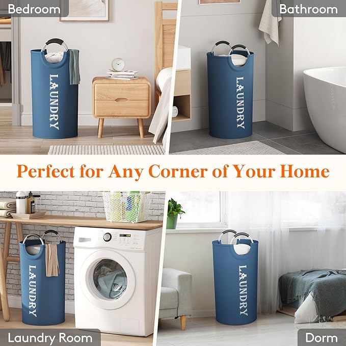 Lifewit 100L 2-Pack Large Laundry Basket, Collapsible Laundry Hamper with Aluminum Handles, Waterproof Freestanding Dirty Clothes Hampers for Laundry Room Bedroom Dorm Bathroom, Blue