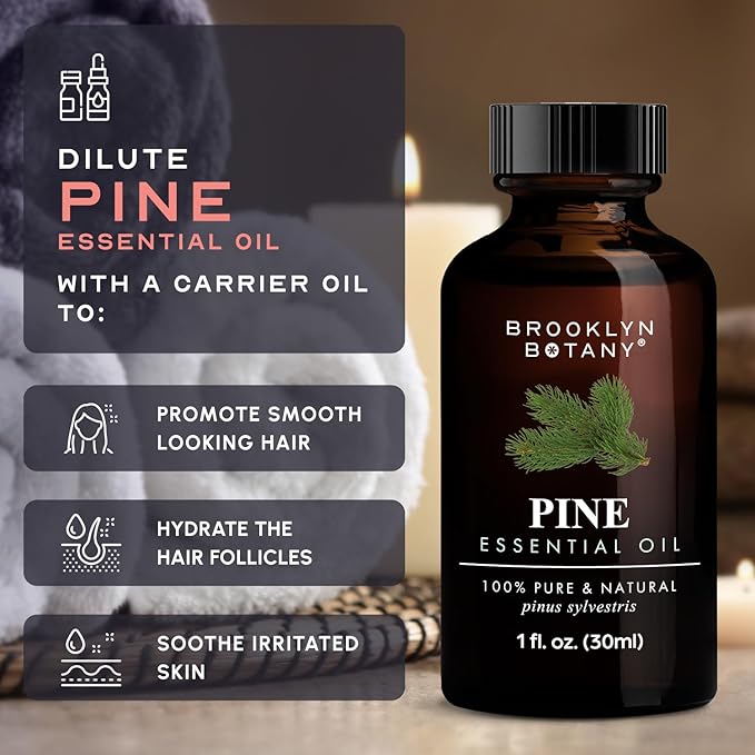 Brooklyn Botany Pine Essential Oil - 100% Pure and Natural - Premium Grade Oil with Dropper - for Aromatherapy and Diffuser - 1 Fl Oz