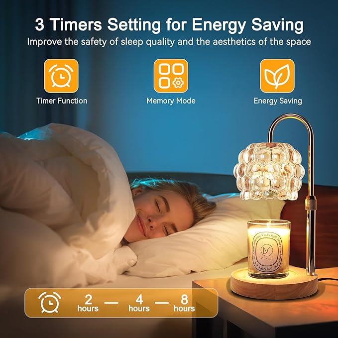 Candle Warmer Lamp with Timer Adjustable - Height Candle Warmer, Dimmer, Vintage Glass Wax Melting Lamps for Home Decor, for Candles in Jars with 2 Bulbs