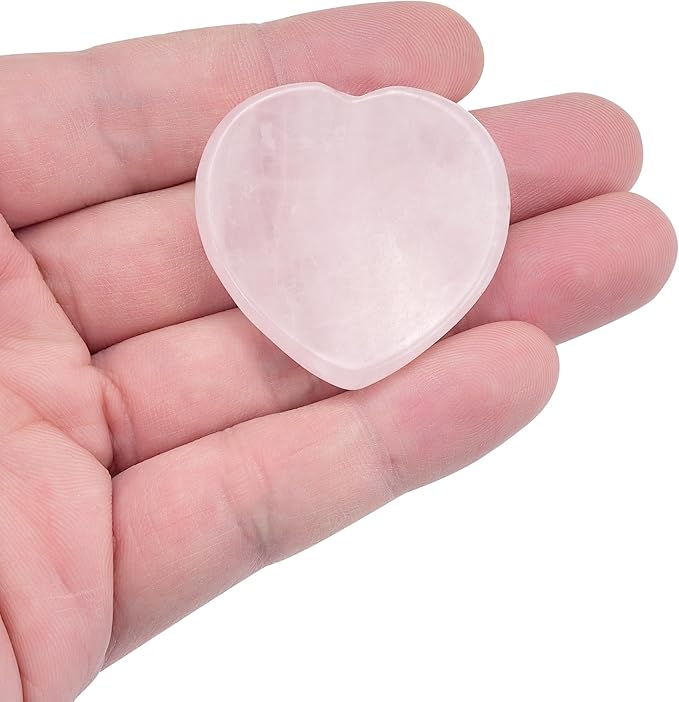 QianCannaor Rose Quartz Heart Shaped Worry Stone for Adults • Crystals and Healing Stones for Anxiety, Stress Relief & You are Loved! • Pocket Palm Stone with Affirmation Card