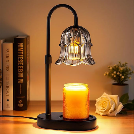 Candle Warmer Lamp Adjustable Timer Electric－ Gray Flower Shaped Wax Melting Lamp