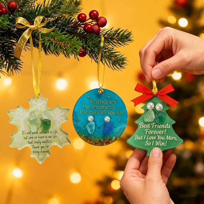 2025 New Christmas Tree Friendship Ornament, Shaped Sea Glass Decor for Christmas Tree Pendant Ornaments, Art Christmas Ornaments, Friendship Gift for Friends (Tree)