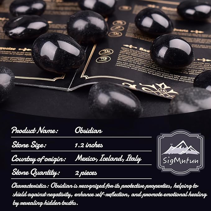 Polished Obsidian Crystal Stones - 2 Pcs of 1.2" Worry Stone for Anxiety, Pocket Palm Stone Super Large Handpicked Natural Tumbled Gemstones for Meditation, Reiki, Chakra Healing, Home Decor