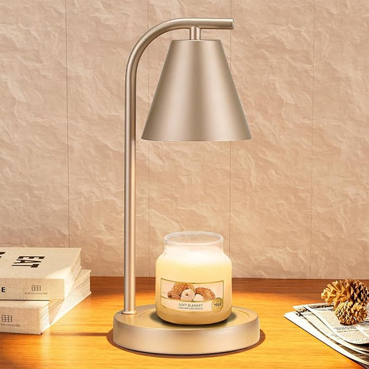 Champage Gold Candle Warmer with Timer - Electric Candle Lamp for Scented Wax with 2 Bulbs - House Warming Gifts for Women