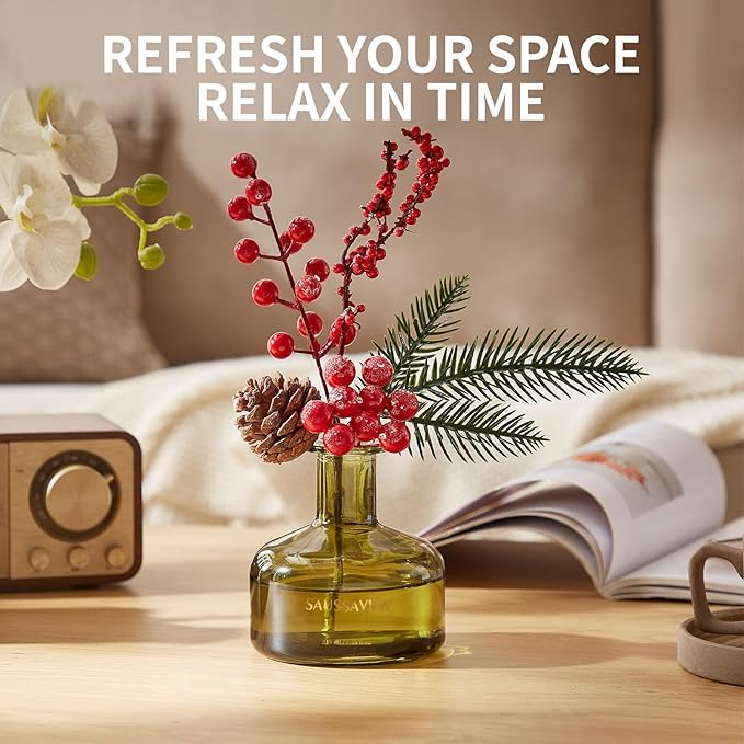 Flower Reed Diffusers Set, 7.10 oz Christmas Cedar Scented Diffuser with 7 Sticks, Long Lasting Home Fragrance for 120 Days, Perfect for Bathroom, Shelf Decor, Air Fresheners