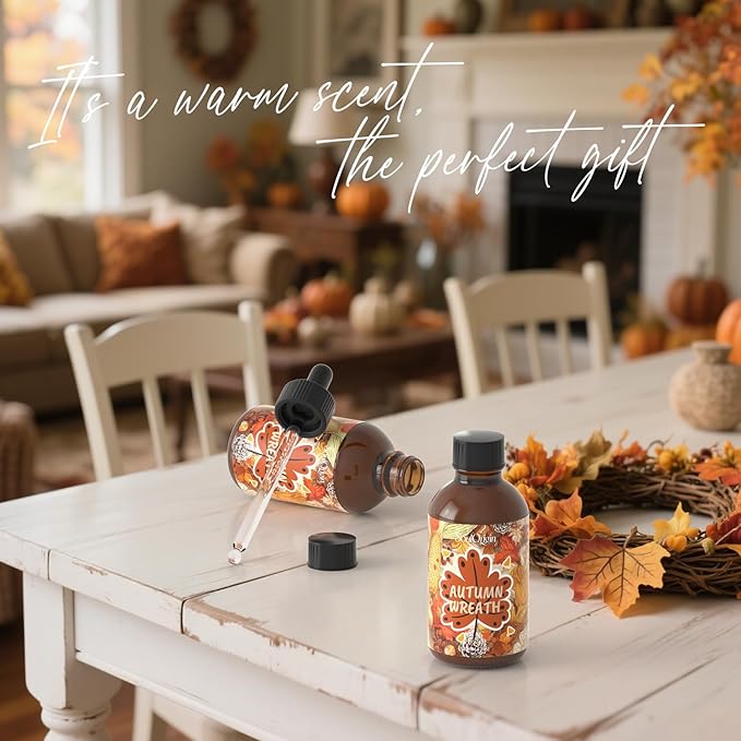 Autumn Wreath Essential Oil 120ml (4 Fl Oz), Cozy Fall Fragrance Oils for Essential Oil Diffuser, Natural Autumn Scented Oils for Candle Making, Gifts for Women