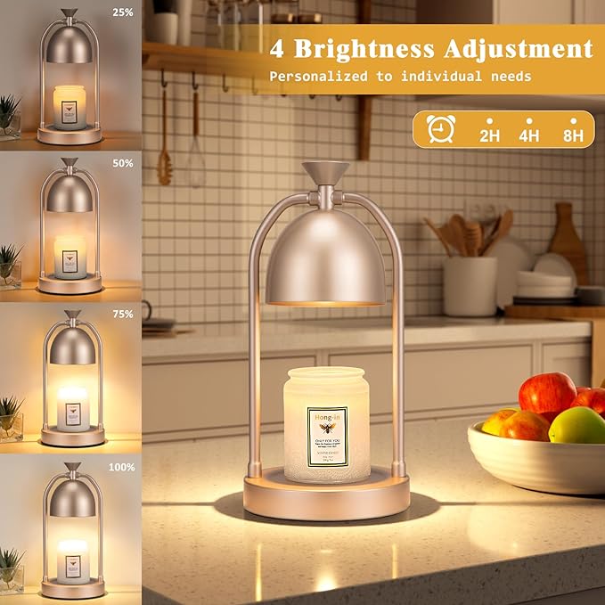 Electric Candle Warmer Lamp with Timer-Wax Warmer for Scented Jar Candles,Candle Lamp for Kitchen Home Decor, House Warming Gifts New Home,Gifts for Women(Champage Gold)